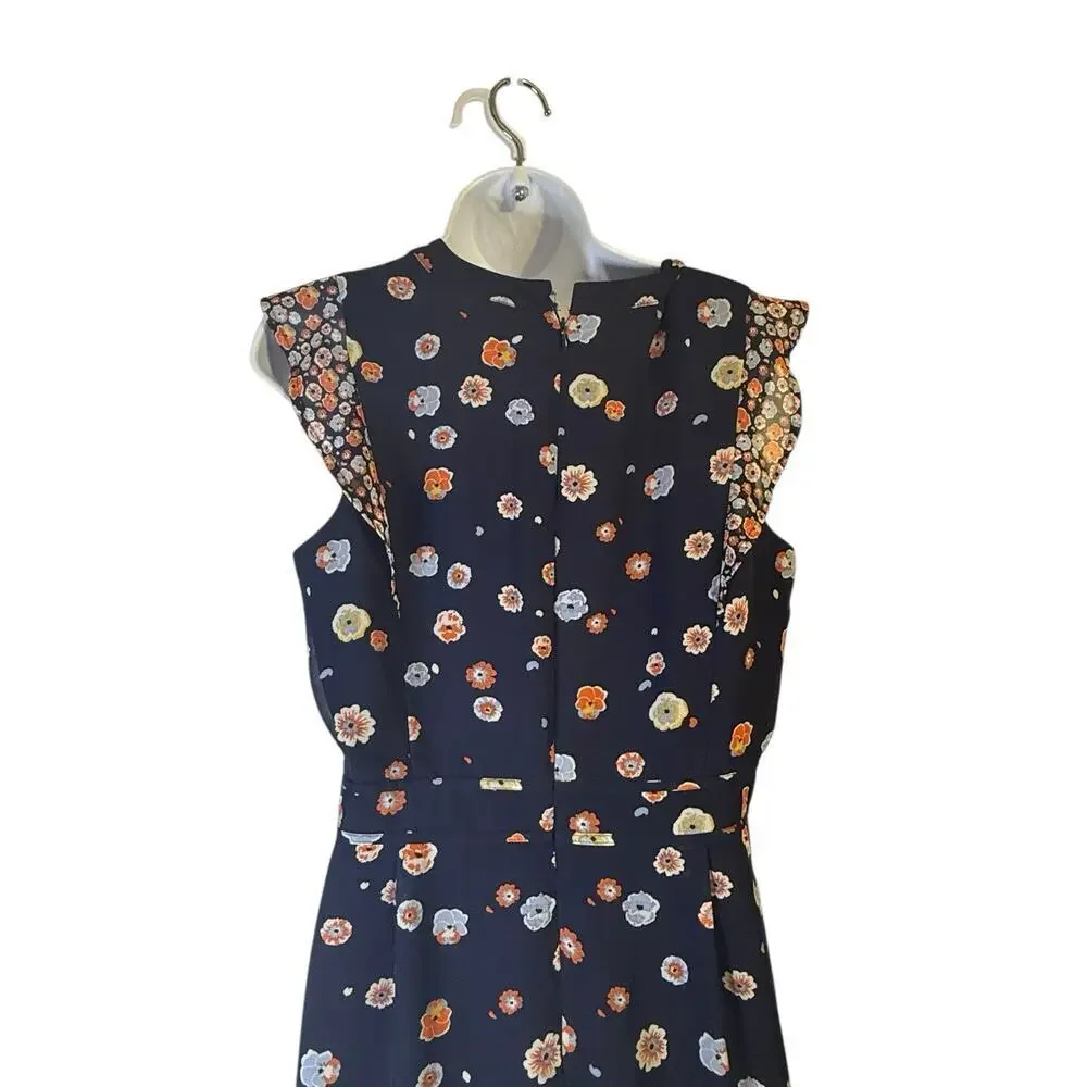 Maison Jules Women’s Floral Ruffle Hem Dress Navy Orange Print Size 12 - Picture 5 of 9